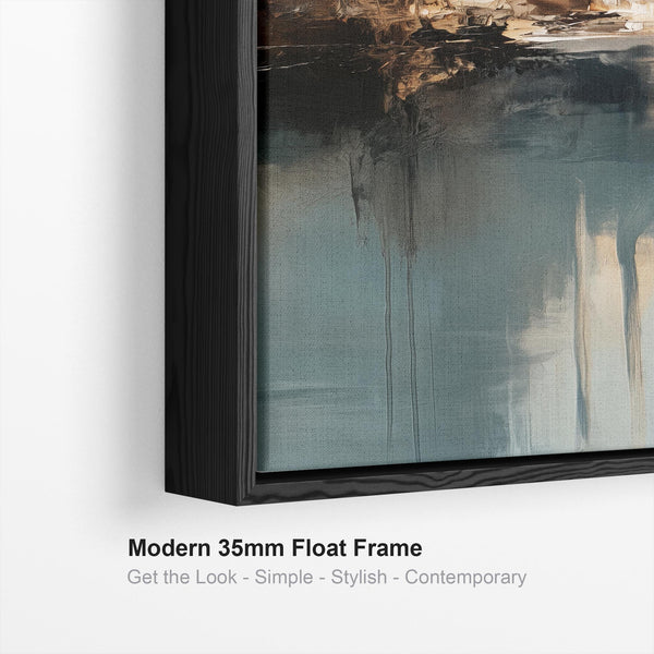 Teal Blue Cream Framed Canvas Wall Art - Golden Glow