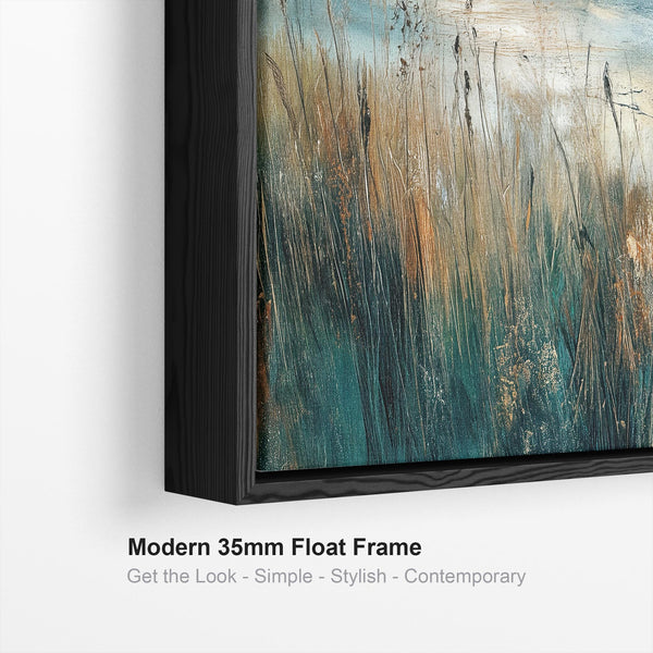 Large Teal Blue Grey Framed Canvas Picture - Highland Coast