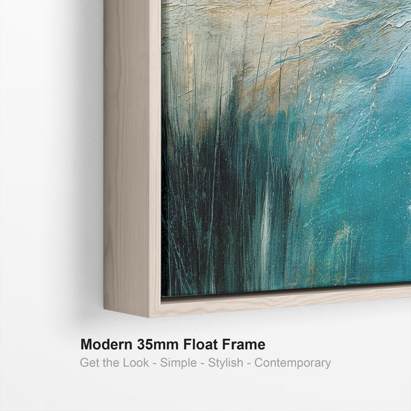 Wide Teal Blue Grey Framed Long Canvas Art Picture - Windswept
