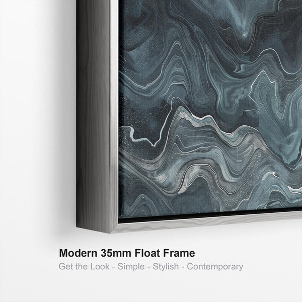 Teal Blue Abstract Framed Canvas Wall Art - Wandering Thoughts