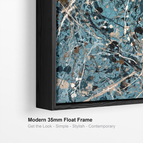 Large Square Teal Cream Abstract Framed Wall Canvas - Elation