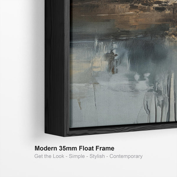 Teal Gold Framed Vertical Wall Art Canvas - Misty Calm