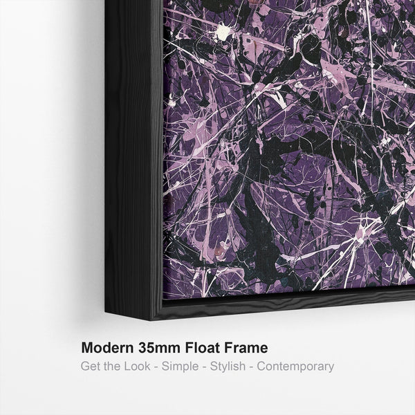 Large Framed Canvas Art XL - Dark Purple Jackson Pollock Style