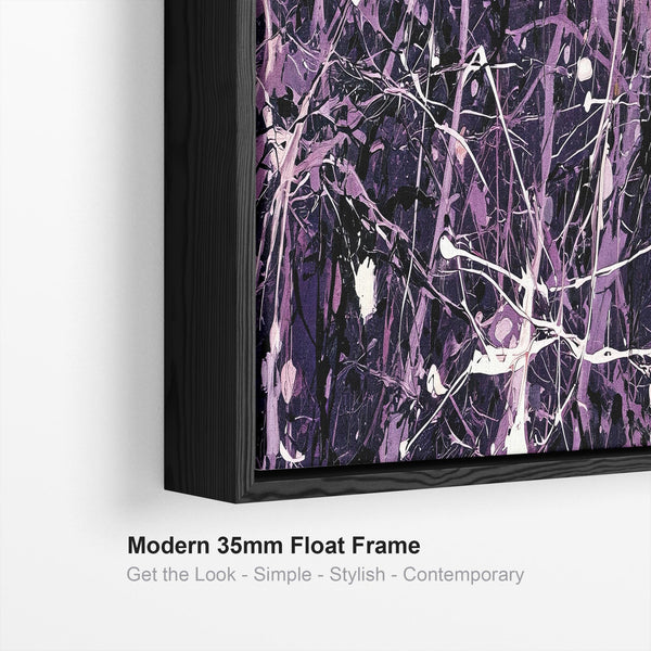 Wide Deep Purple Aubergine Framed Canvas Jackson Pollock Style