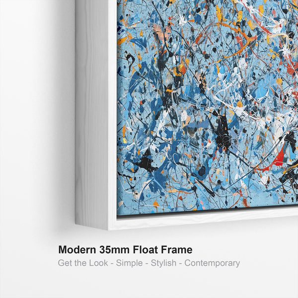 Abstract Framed Wall Art - Jackson Pollock Style Light Blue