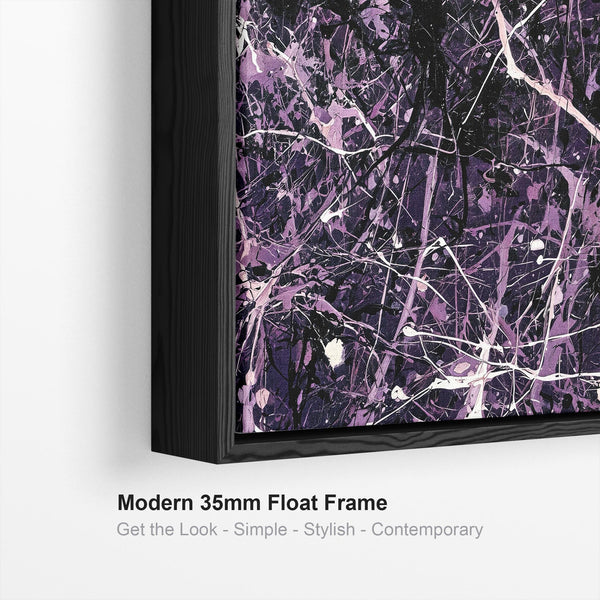 Purple Aubergine Framed Abstract Canvas - Jackson Pollock Style