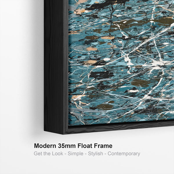 Tall Teal Blue Abstract Vertical Wall Art - Pollock Inspired