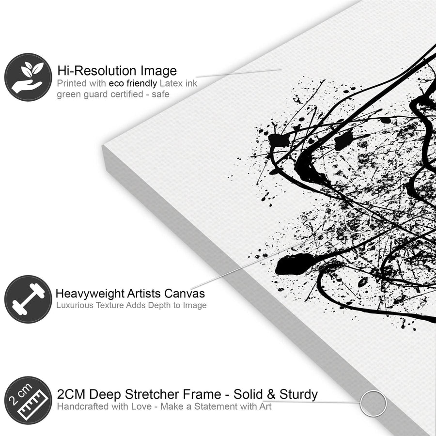 Abstract Black White Jackson Pollock Inspired Style Canvas Wall Art Print