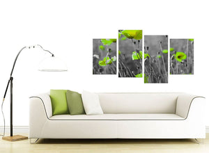 Lime Green Poppies Flower Grey Black Floral Canvas - 4 Panel Set - 130cm - 4138