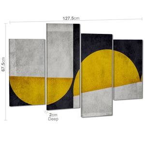 Abstract Mustard Navy Design Canvas Wall Art Picture