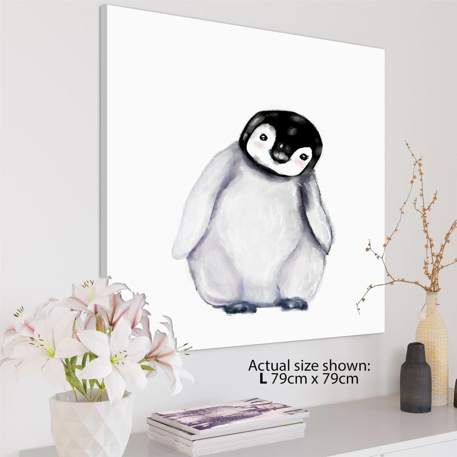 Baby Penguin Canvas Art Prints - Black and White