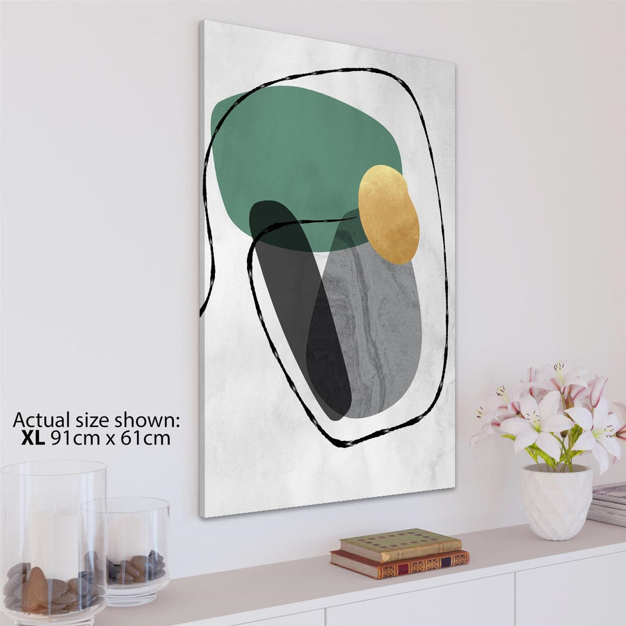 Abstract Green Grey Stones Design Canvas Wall Art Picture