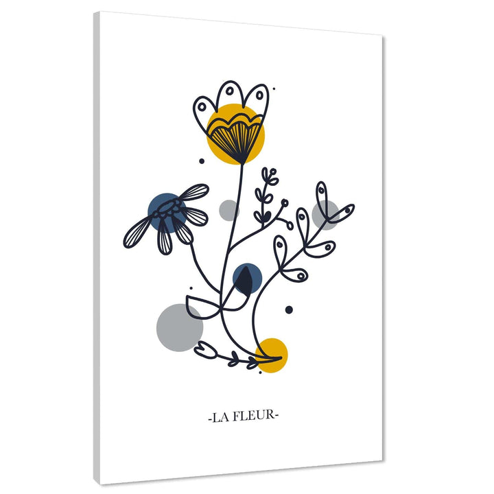 Mustard Yellow Blue Abstract Flowers Floral Canvas Art Pictures - 1RP1541M