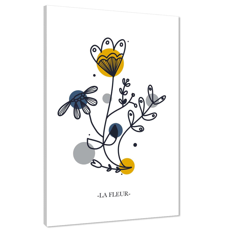 Mustard Yellow Blue Abstract Flowers Floral Canvas Art Pictures