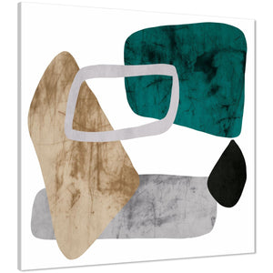 Abstract Teal Brown Grey Painting Canvas Art Prints