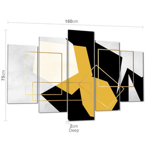 Mustard Yellow Black Geometric Canvas Art Pictures