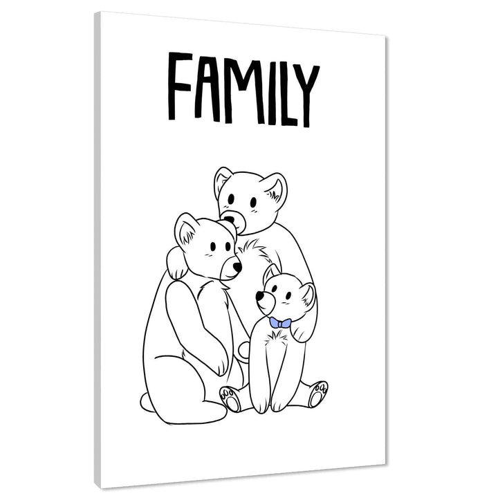 Bear Family Childrens - Nursery Canvas Wall Art Picture Black and White Blue - 1RP1352M