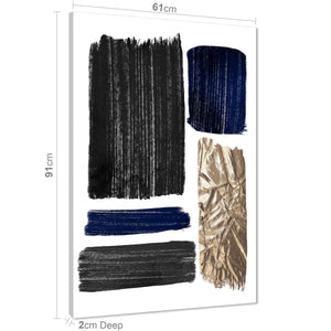 Abstract Navy Blue Black Gold Brushstrokes Watercolour Canvas Wall Art Picture