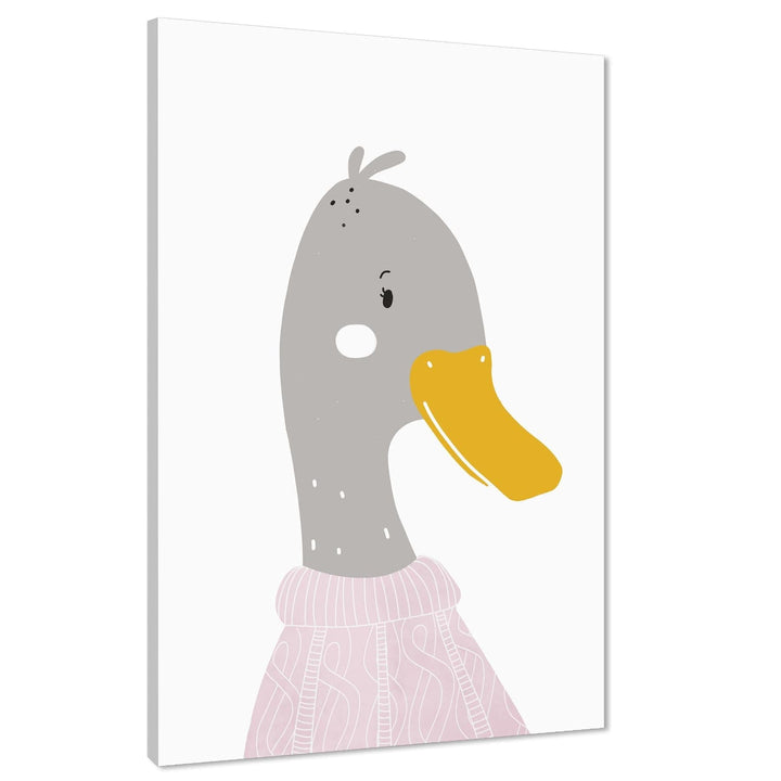 Duck Childrens - Nursery Canvas Wall Art Print Yellow Pink - 1RP1183M