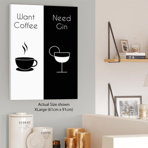Kitchen Canvas Wall Art Picture Want Coffee Need Gin Quote Black and White