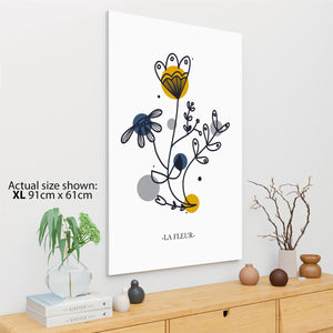 Mustard Yellow Blue Abstract Flowers Floral Canvas Art Pictures