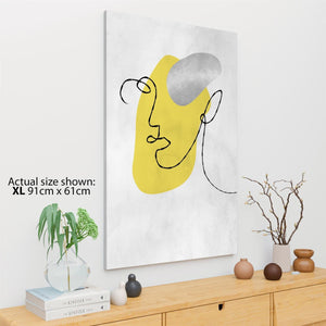 Abstract Yellow Silver Face Line Art Canvas Art Prints