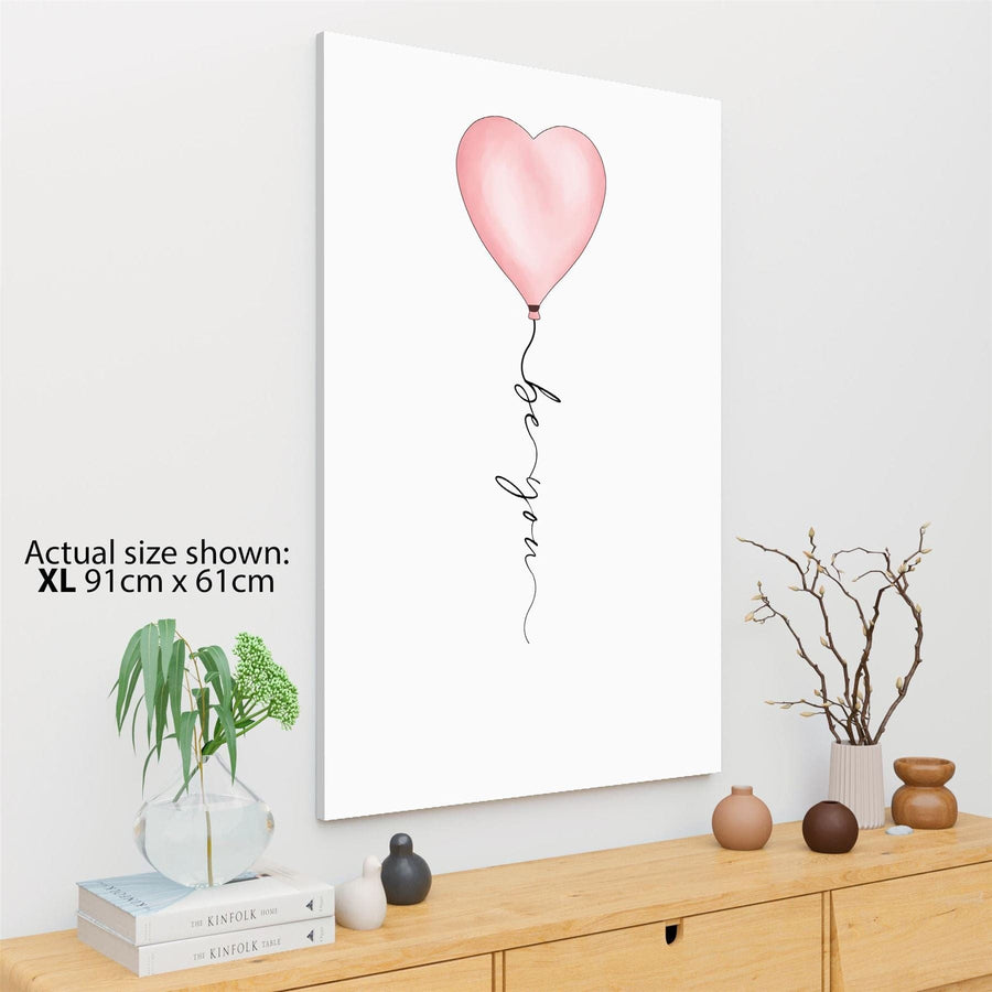Heart Balloon Be You Quote Word Art - Typography Canvas Print Pink