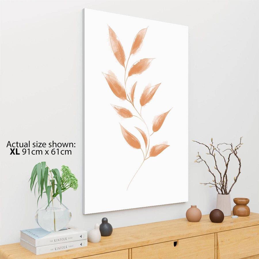 Orange Vine Leaves Line Drawing Floral Canvas Wall Art Picture