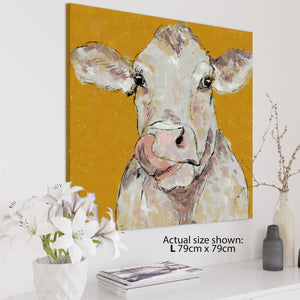 Cow Canvas Wall Art Print - Mustard