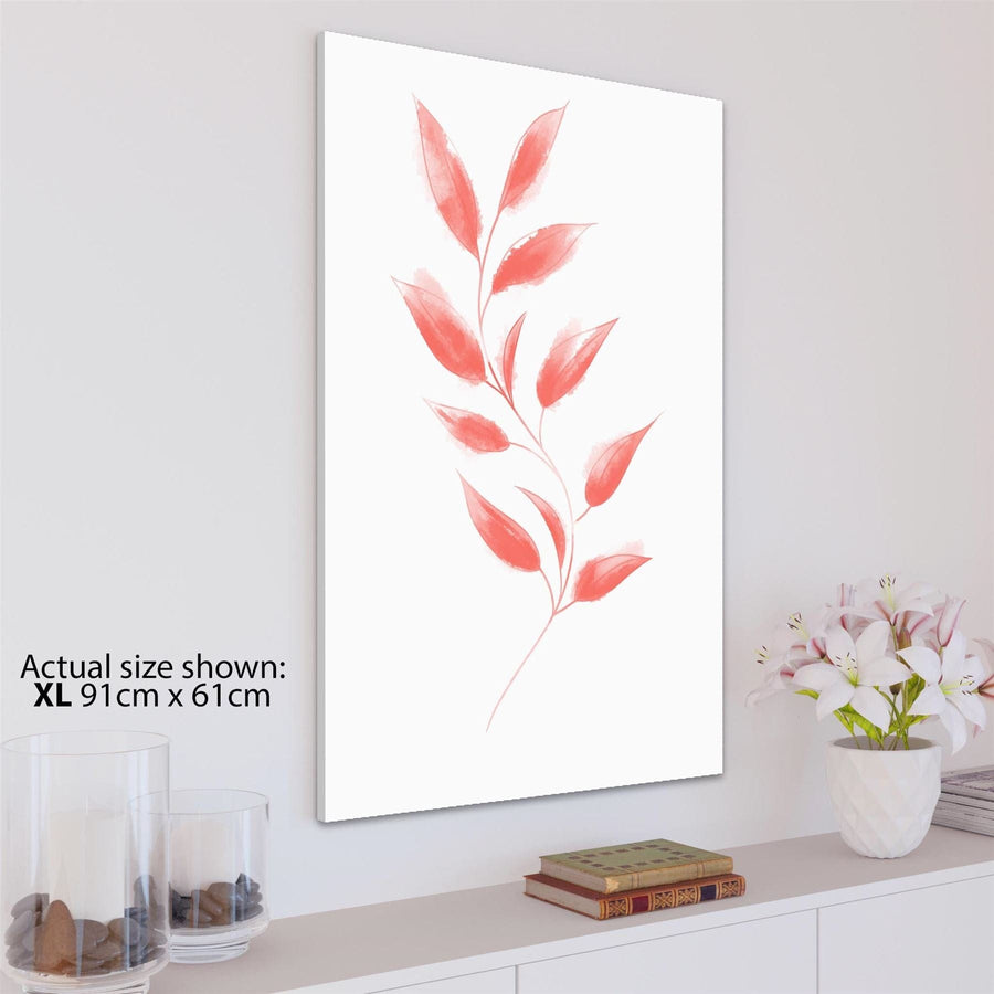 Coral Vine Leaves Line Drawing Floral Canvas Wall Art Print