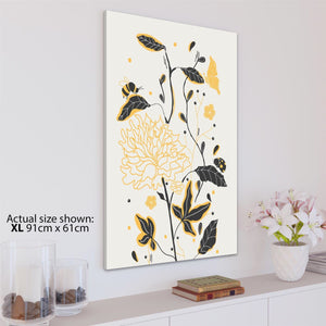 Yellow Black Flower Drawing Floral Canvas Wall Art Picture