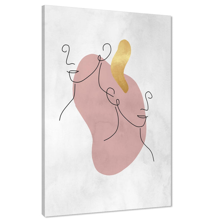 Abstract Pink Black Faces Line Art Canvas Wall Art Print - 1RP1457M