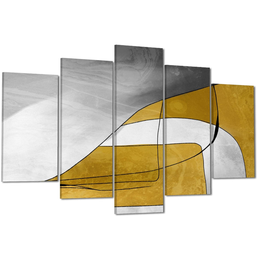 Abstract Mustard Yellow Grey Design Canvas Wall Art Print