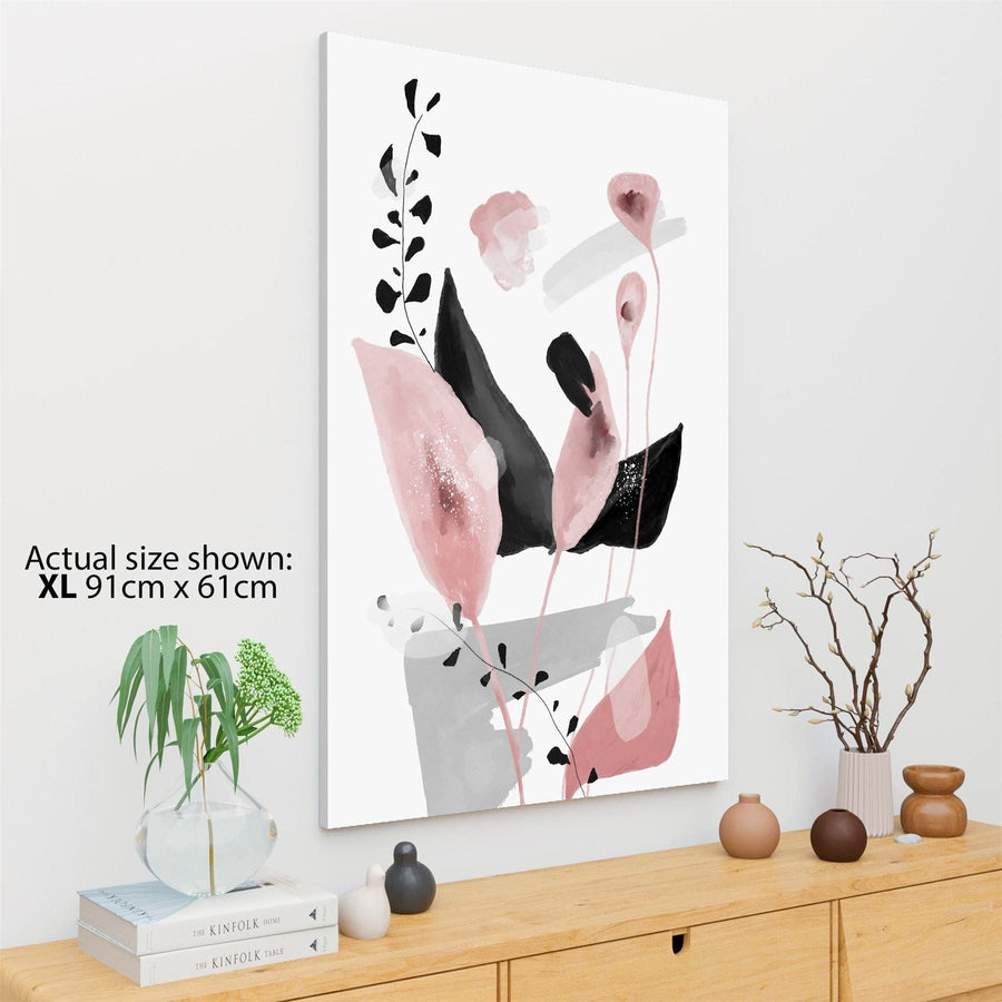Pink Black Flower Floral Canvas Art Prints