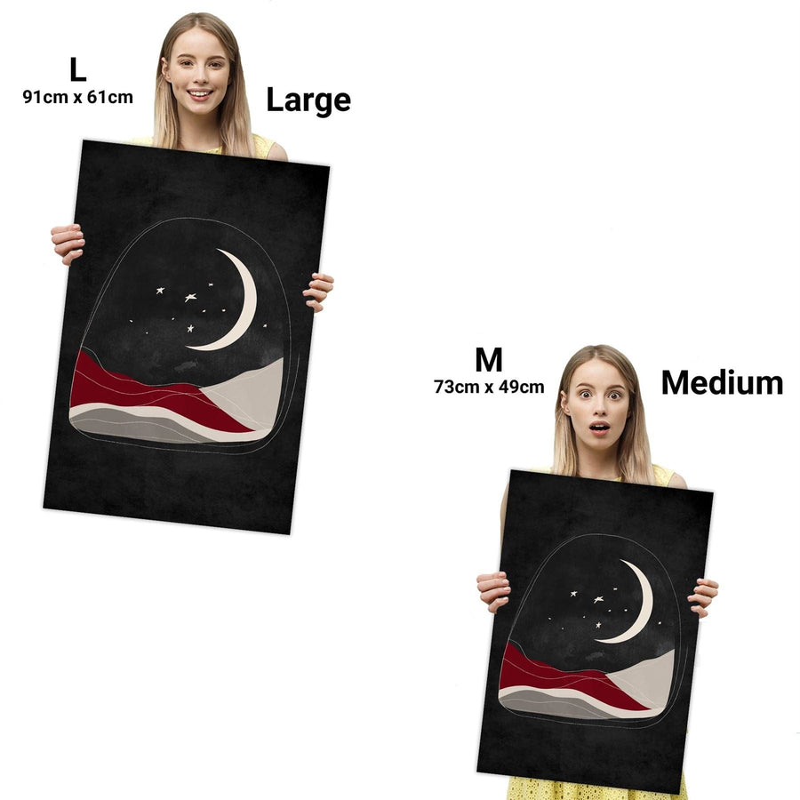 Black and White Red Stars and Moon Canvas Art Prints