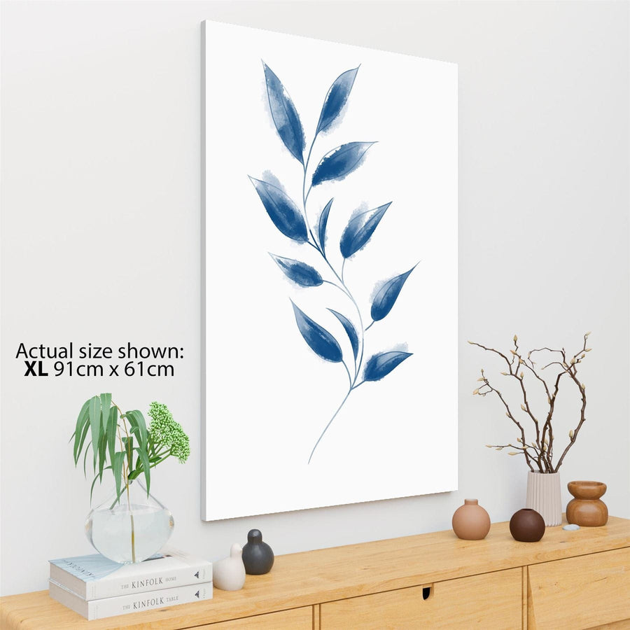 Blue Vine Leaves Line Drawing Floral Canvas Wall Art Picture