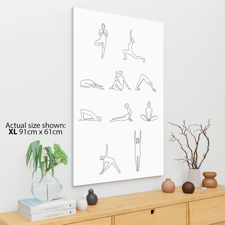 Black and White Figurative Yoga Poses Positions Canvas Art Prints