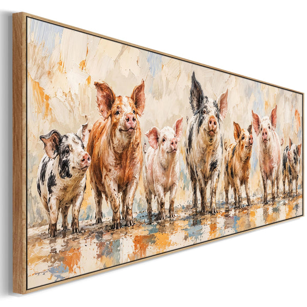 Wide Kitchen Wall Art Canvas Farmyard Pigs - Magnificent Seven