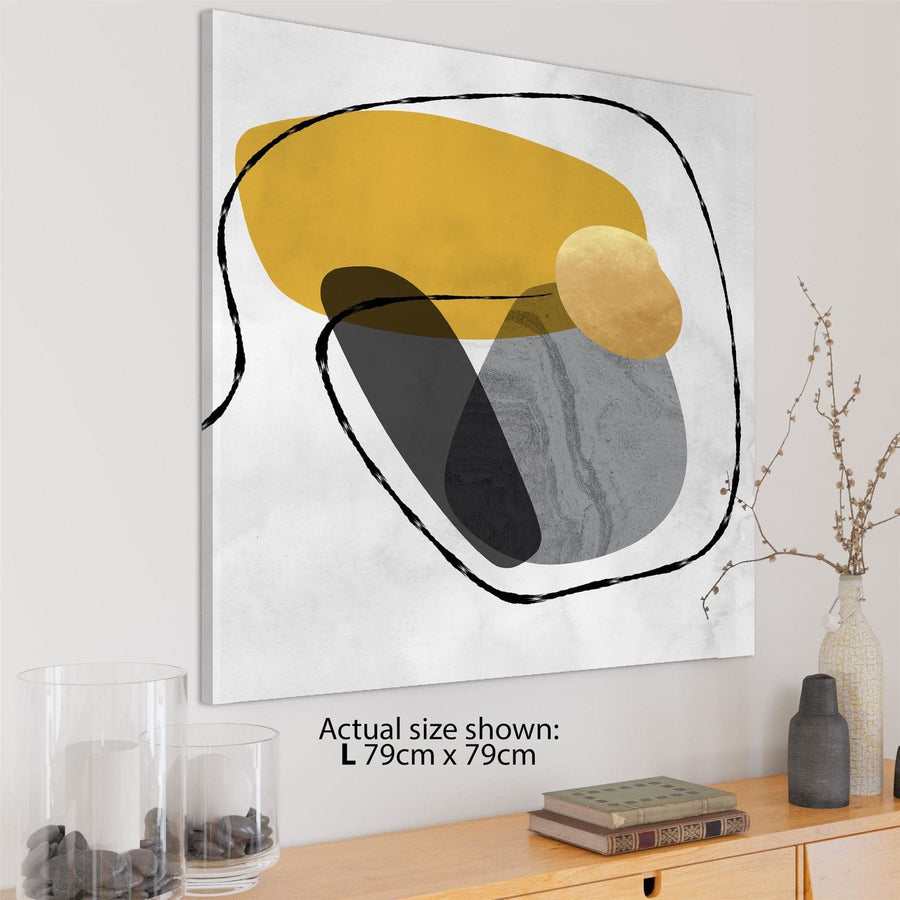 Abstract Mustard Yellow Grey Stones Design Canvas Art Pictures