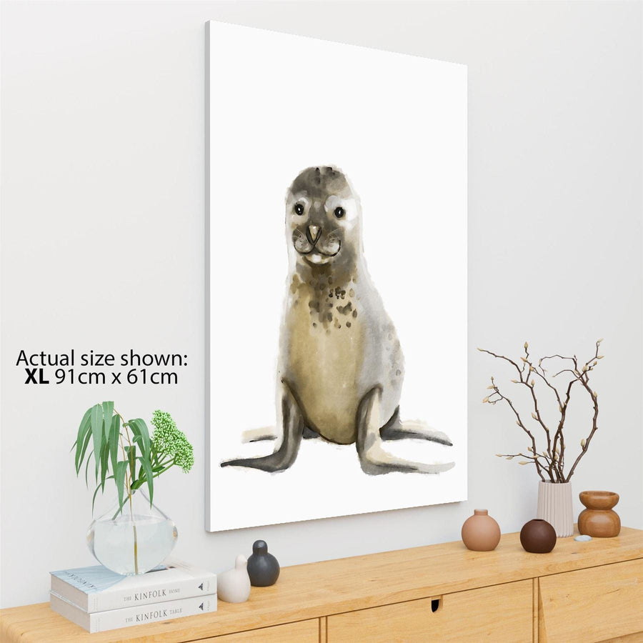 Baby Sealion Canvas Wall Art Picture - Grey