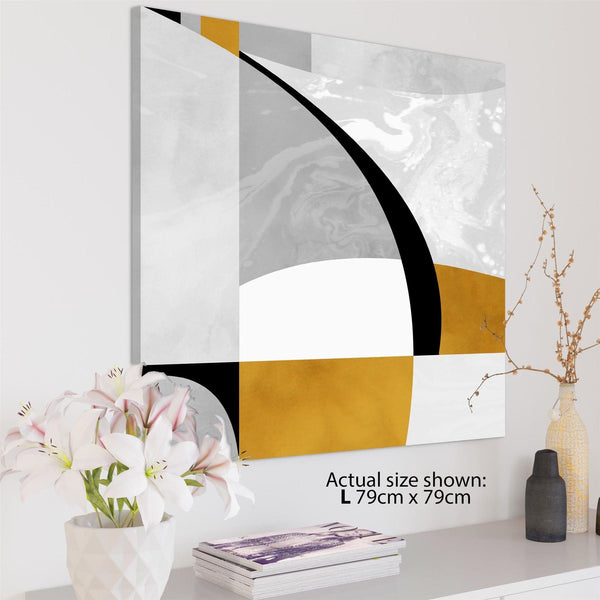 Abstract Mustard Yellow Grey Painting Canvas Art Pictures