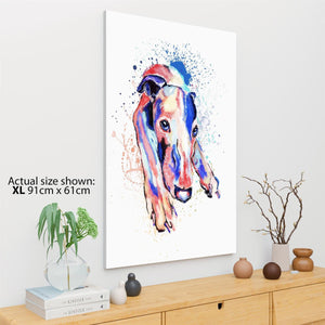 Greyhound Pet Dog Watercolour Splash Canvas Wall Art Print - Multi Coloured