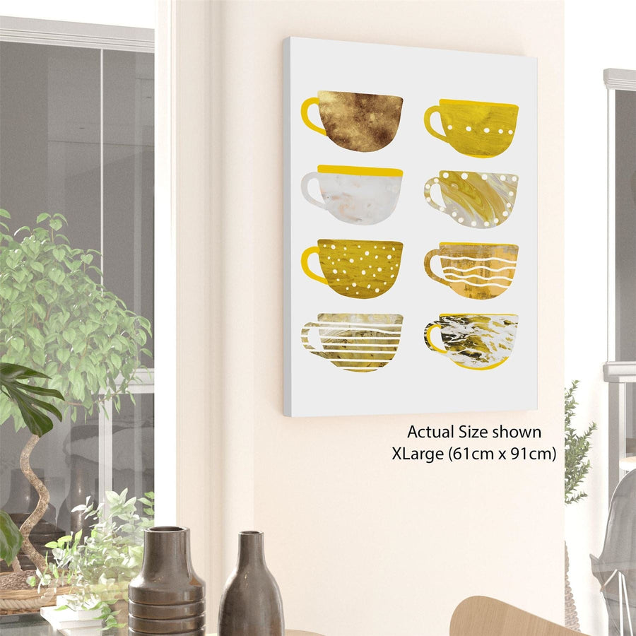 Kitchen Canvas Wall Art Picture Coffee Cups Collection Yellow Brown