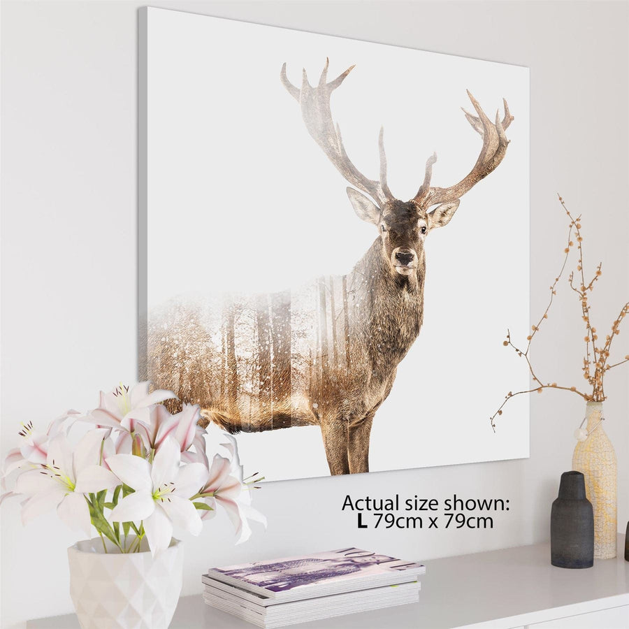 Stag Canvas Wall Art Picture - Brown