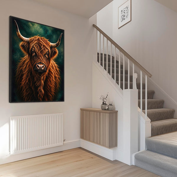 Fergus - Highland Cow - Copper & Teal Framed Scottish Wall Art