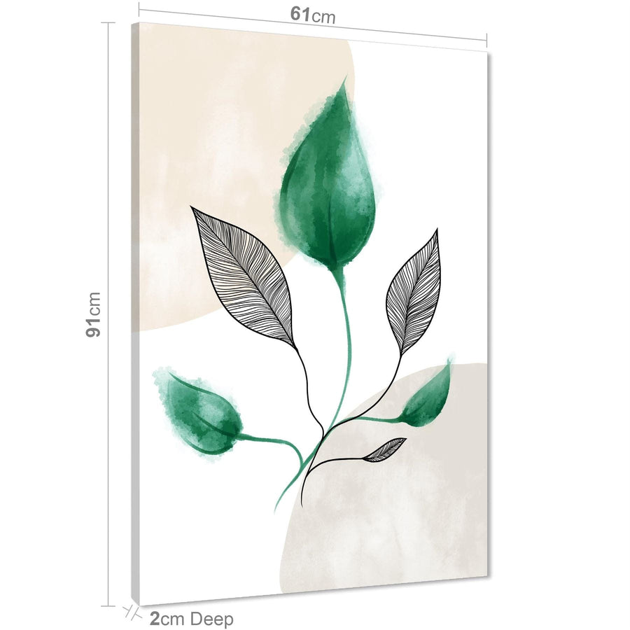 Emerald Green Black Leaves Floral Canvas Art Pictures