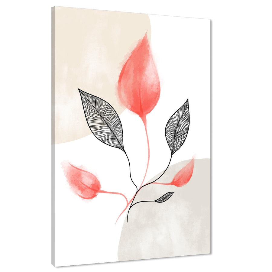 Red Black Leaves Floral Canvas Wall Art Picture