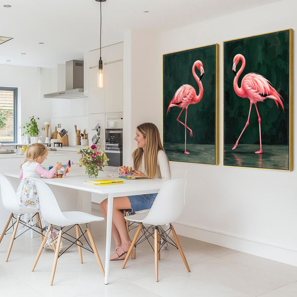 Flamboyance - Pink Flamingos - Maximalist Framed Canvas Art Set