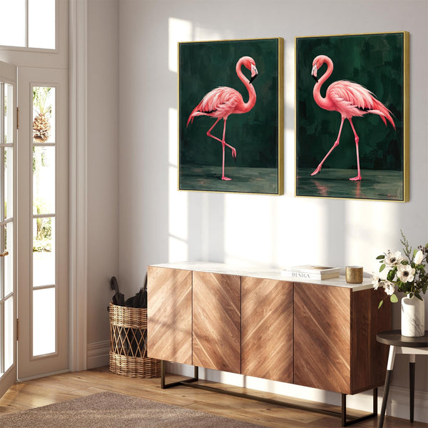 Flamboyance - Pink Flamingos - Maximalist Framed Canvas Art Set
