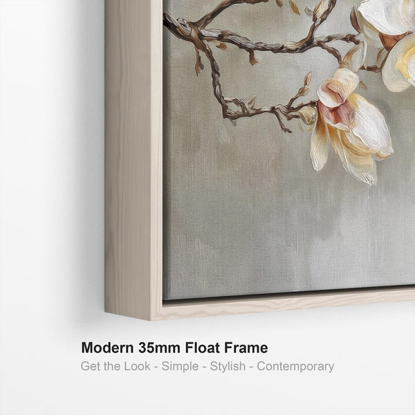 Large Kitchen Wall Art Floral Magnolia Warmth - Framed Canvas